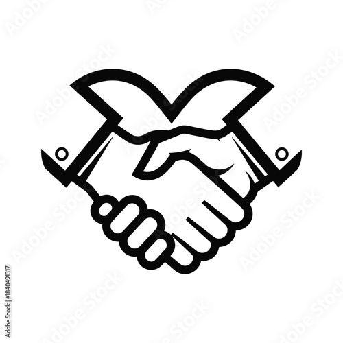 Black handshake icon with anchor elements agreement 1