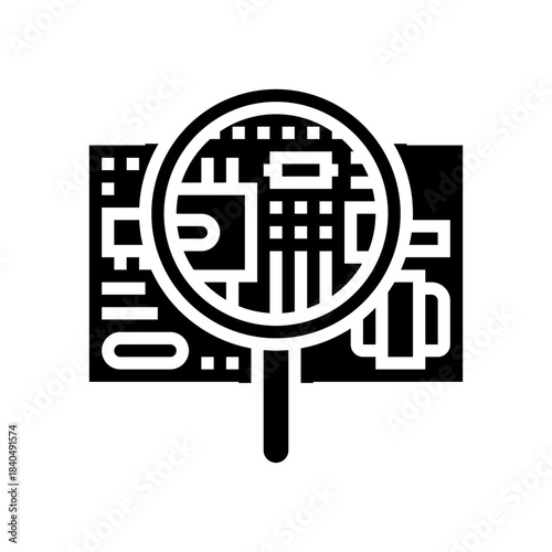 circuit under magnifying glass glyph icon vector illustration