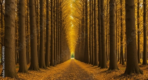 Golden Autumn Trees Lining a Pathway