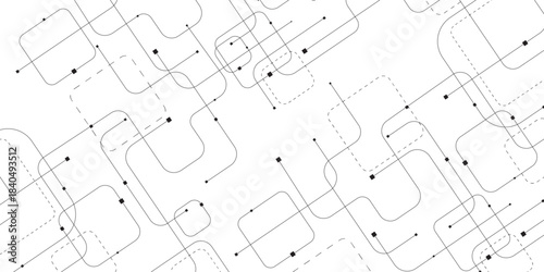Vector digital technology white background. Concept with technology black line. Abstract futuristic background with crossed lines, dots with squee. Illustration Vector design Network and Connection.