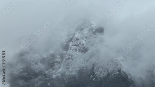 Aerial view cloudy sky over snow-capped Andes mountains in Coyhaique, Chile
