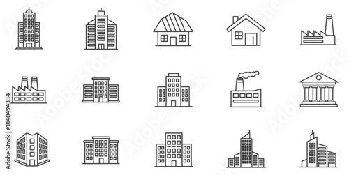 Line Art Vector: Building Types