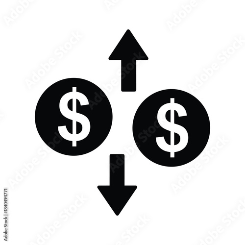 Two black dollar coins with up and down arrows money 1