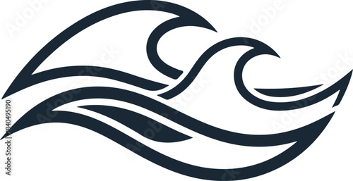 Stylized ocean waves flowing graphic design element icon for water concepts