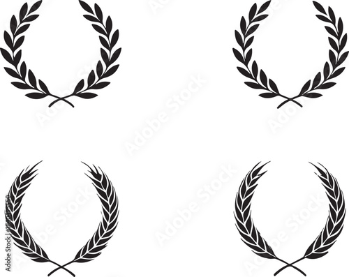 Elegant laurel wreath and wheat wreath vector illustration set