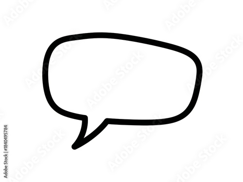 A simple black speech bubble icon on a white background