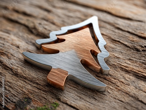 Modern Christmas Tree Ornament: Metal and Wood Holiday Decor