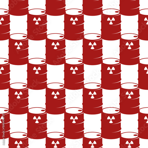 Barrel with radioactive toxic waste seamless pattern isolated on white background