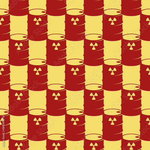 Barrel with radioactive toxic waste seamless pattern isolated on color background