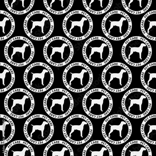 Dog pet care seamless pattern isolated on black background