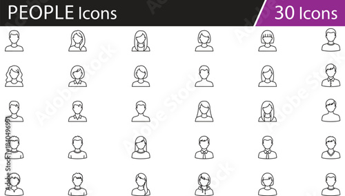 Minimalist black line vector avatar icons set representing diverse individuals, ideal for user profiles, demographic visuals, identity representation, team illustrations