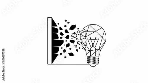 Brilliant idea shattering through barriers, symbolizing innovation and breakthrough
