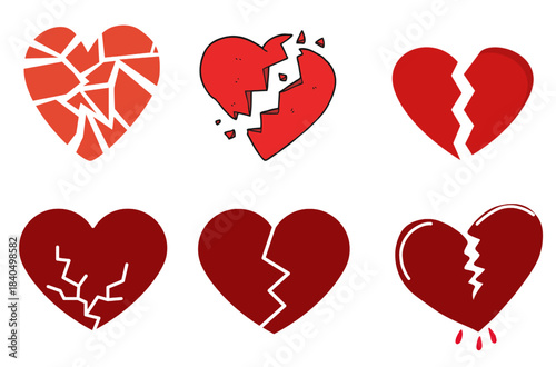 Broken Heart Icons Set for Love, Relationship, and Emotional Concept Designs on white background 