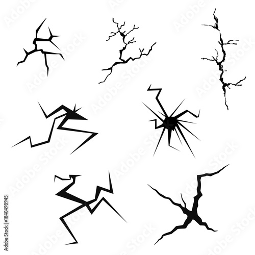 cracked icons representing breakage, damage, fractures, surface cracks, danger, caution, risks.”
