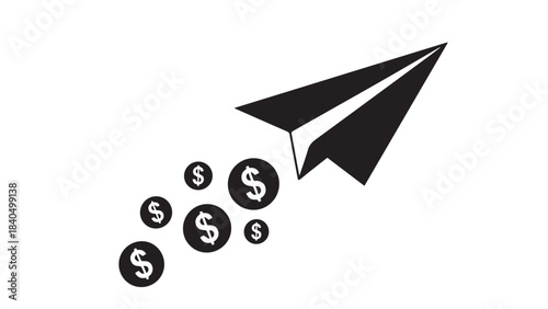 Paper Plane with Dollar Trail for Fast Payments and Remittance