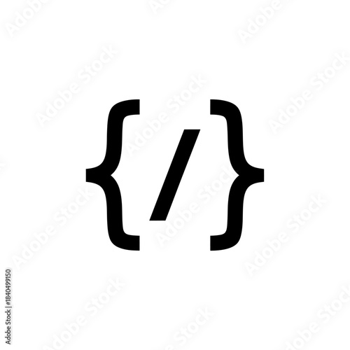 Black curly braces with forward slash symbol, a minimalist programming code icon.