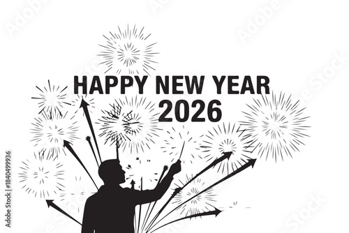 Happy new year 2026 celebration with fireworks, sparkler, and joyful spirit. Vector