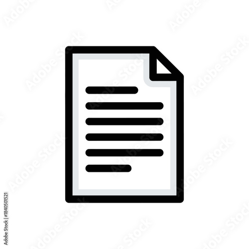 Minimalist black outline document icon with a folded corner and stylized text lines.