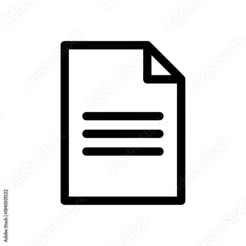Minimalist black outline document icon with a folded top-right corner and three centered horizontal text lines.