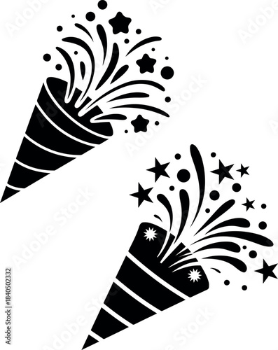 Festive Celebration Icon Set Featuring Bursting Firecrackers for New Year Eve