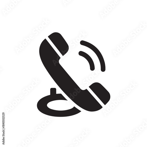 Black Telephone Icon on White Background