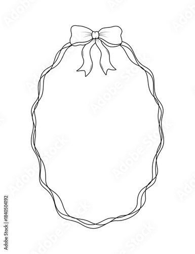 Cute hand drawn frame with wavy lines and bows. Vector illustration vintage style, perfect for wedding invitations, birthday cards, and holiday decor.