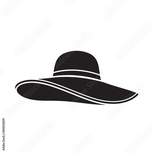 Black Hat with White Trim Isolated on White Background