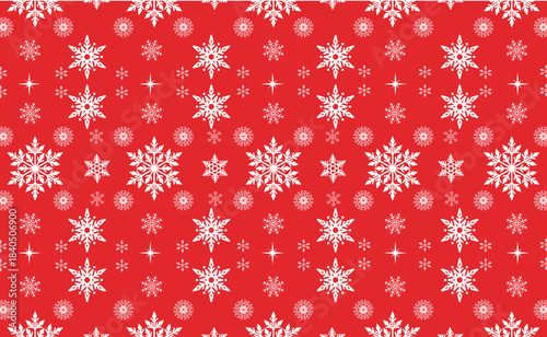 White snowflakes falling on a red Christmas background, creating an elegant and festive winter atmosphere. 