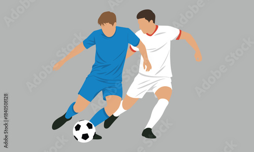 Two soccer players competing for the ball