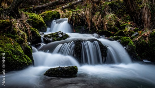 Wallpaper Mural Serene Forest Waterfall with Mossy Rocks and Lush Greenery. Torontodigital.ca