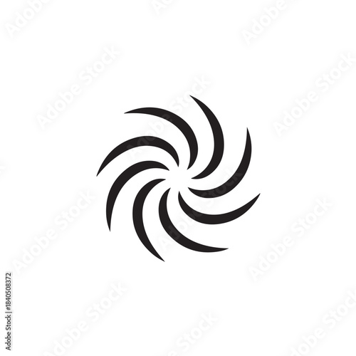 Black spiral logo in modern minimalist style with sharp edges on white background for branding