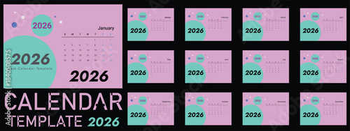 2026 New Year calendar template for a printable design.