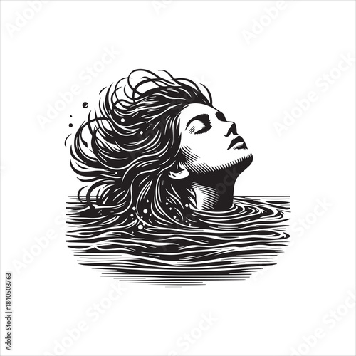 Elegant Woman Emerging from Water Logo Vector Illustration