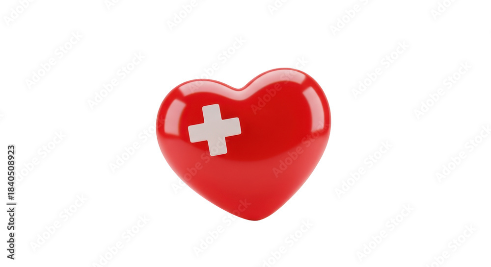 Obraz premium Red Heart with White Medical Cross Symbol isolated on a transparent background image