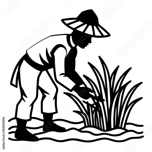 Farmer harvesting crops in a field under the sun during the day