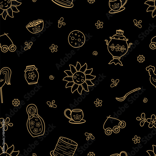 Seamless pattern Maslenitsa is a traditional holiday marking the end of winter. Background Shrovetide. Vector doodle illustration wallpaper.