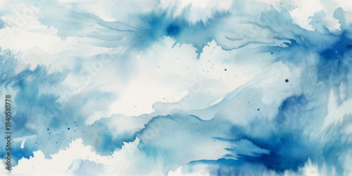 Ocean wave painted in watercolor, isolated on white background, Abstract wavy water ocean background. Abstract ocean splashing waves.	
	
