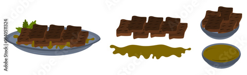 Isolated vector food items of meat with honey