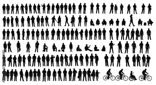 Business people silhouettes vector set of men and women in suits standing, walking, and gesturing for corporate office team concepts.