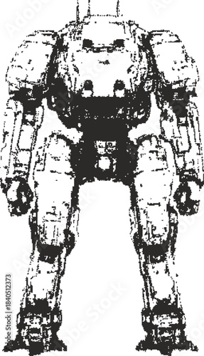 Futuristic Heavy Robot Mech Illustration Concept Art on White Background