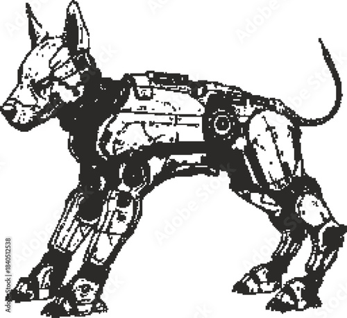 Cybernetic Robot Dog Illustration, Advanced AI Technology, Mechanical Canine Design, Futuristic Animal Companion, Sci-Fi Robotics, Artificial Intelligence Pet Sketch