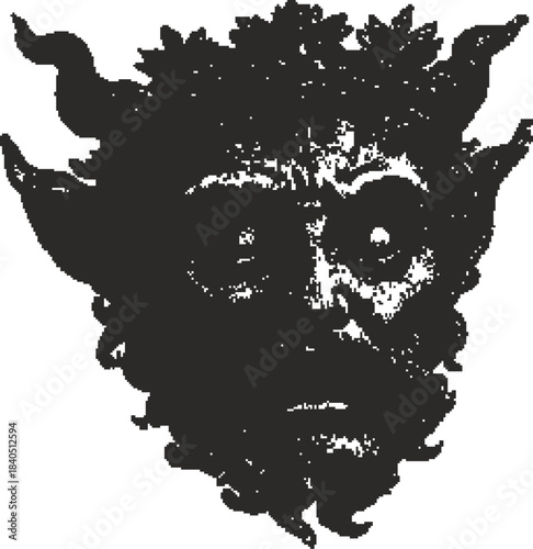 Vintage Engraving of Horned Mythical Creature Head - Satyr, Faun, or Demonic Figure Illustration