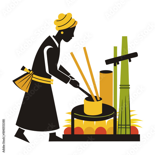 Man working with bamboo at a construction site in a tropical area during the daytime