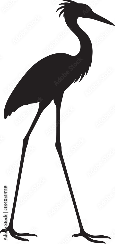 Fototapeta premium Standing Heron Bird Silhouette Vector Illustration
