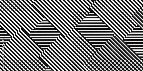 Bold black and white abstract geometric background with thick diagonal lines intersecting to form sharp triangular shapes, creating a dynamic, high-contrast optical illusion pattern.	