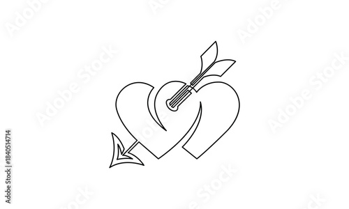 Two Hearts Pierced by an Arrow in Continuous Line Art