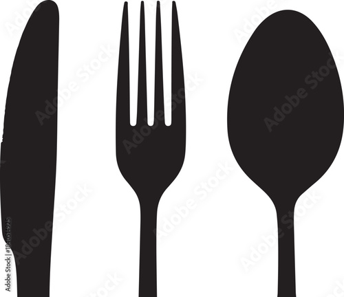 Black silhouette of a knife fork and spoon on a white background cutlery dining