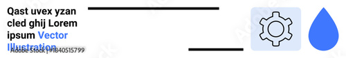 Gear representing system mechanics and water drop symbolizing resources. Ideal for technology, industry, sustainability, energy, resource conservation, automation. Perfect for a simple landing page