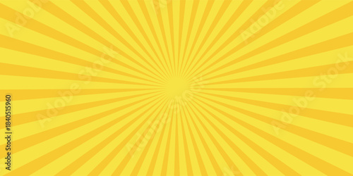 Yellow banner with Sun rays, yellow lines background,