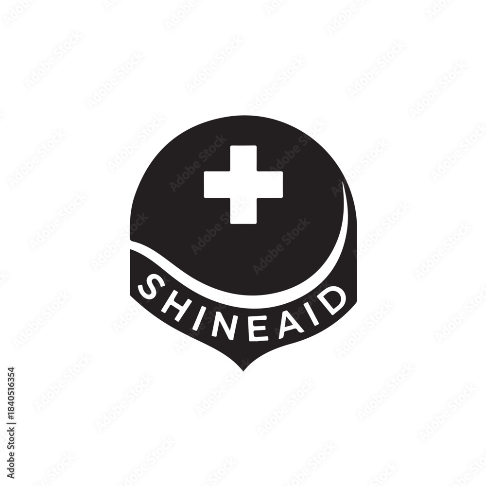 Fototapeta premium Medical Logo with Cross Symbol in Minimalist Design on Black Background with White Accents for Healthcare Branding